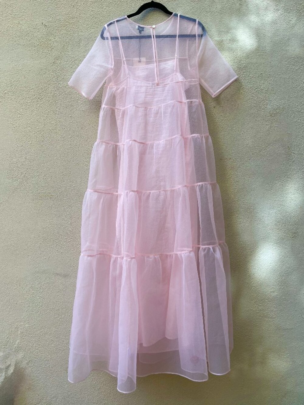 NWT STAUD Hyacinth short sleeve Tiered Organze Maxi Dress - Picture 4 of 13